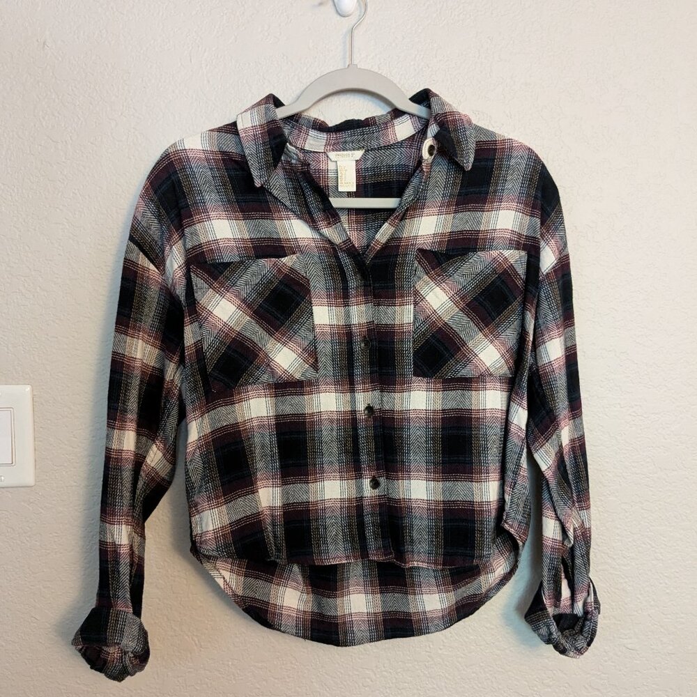 Forever 21 Plaid Cropped Button Up Plaid Shirt, Size S